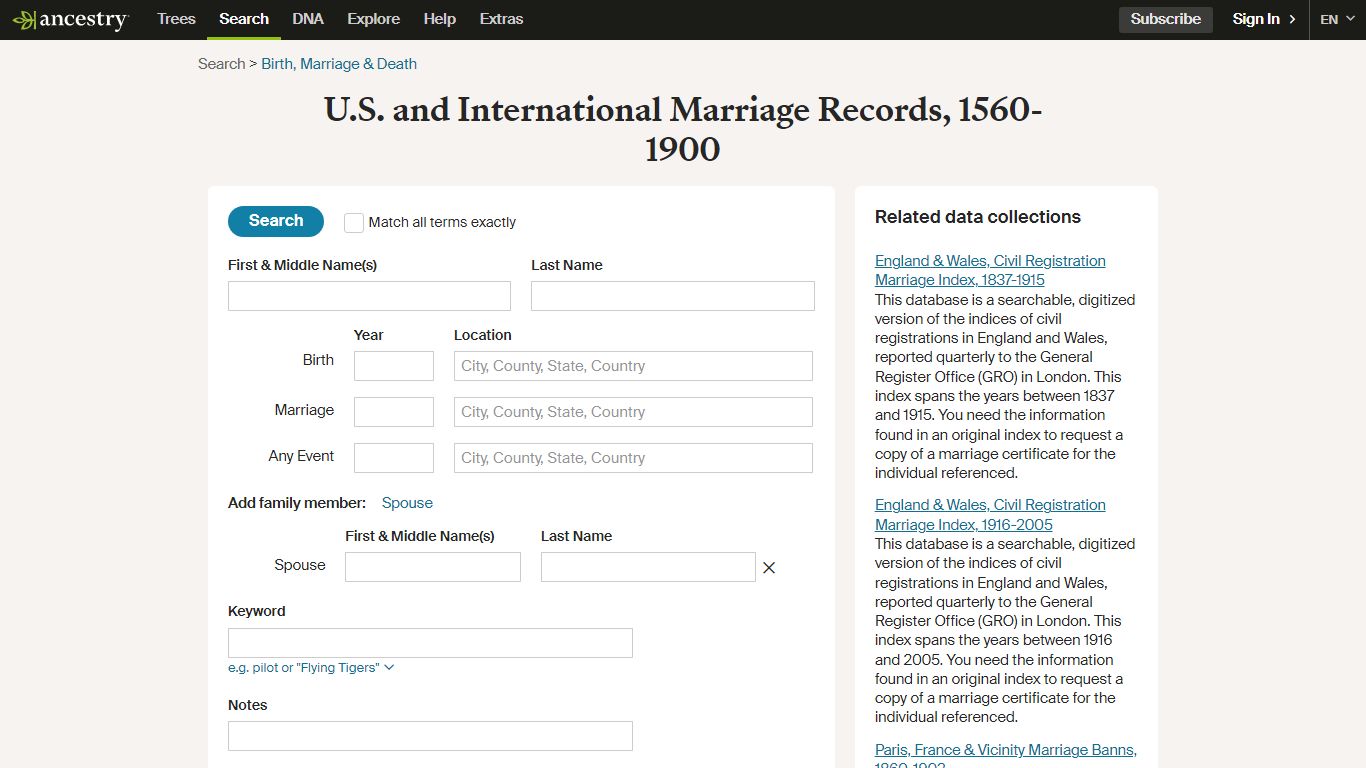 U.S. and International Marriage Records, 1560-1900 - Ancestry